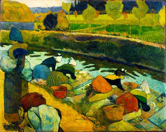 Og hold torsdag Skal Køb håndmalet reproduktion af 'Kvinder Vasker Tøj' af Paul Gauguin